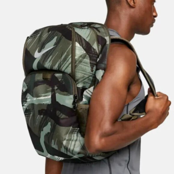 Nike Brasilia Printed Training Backpack XL 30L Bag Green Camouflage